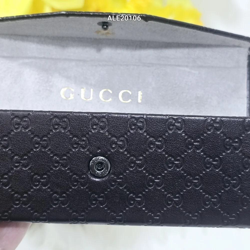 Gucci Brown Vintage pyramid Sunglass case Gucci monograms leather engraved.